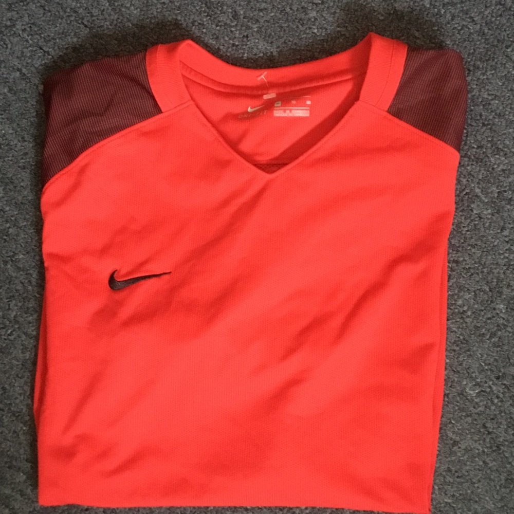 Nike Men’s Bright Red V-Neck Athletic Shirt with Dark Red Shoulder Panels
